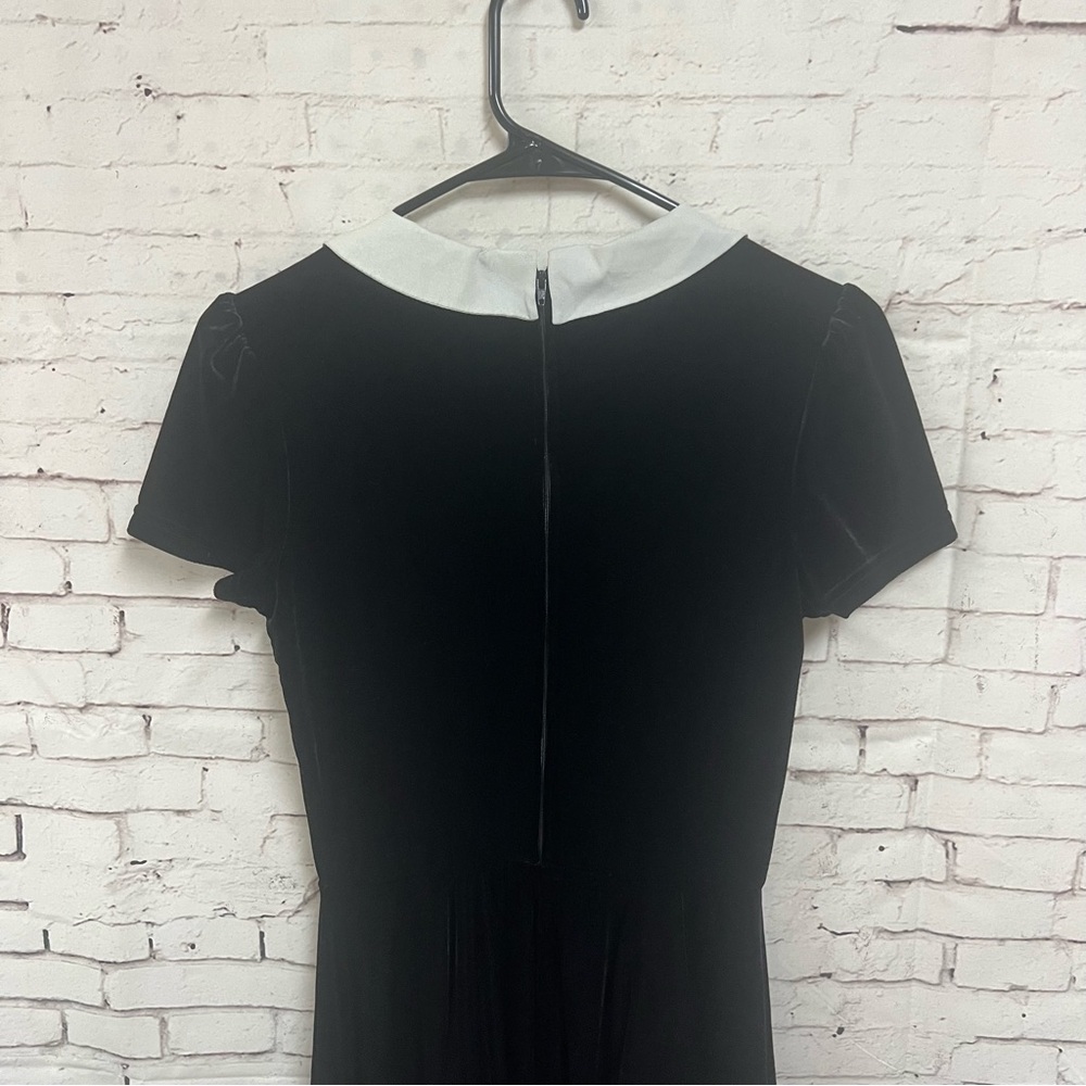 Hell Bunny Graveyard Bats Wednesday Addams Collar Black Velvet Dress Goth Small - Picture 8 of 10